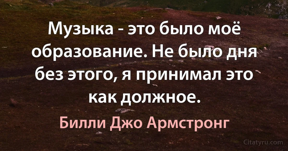 Музыка - это было моё образование. Не было дня без этого, я принимал это как должное. (Билли Джо Армстронг)