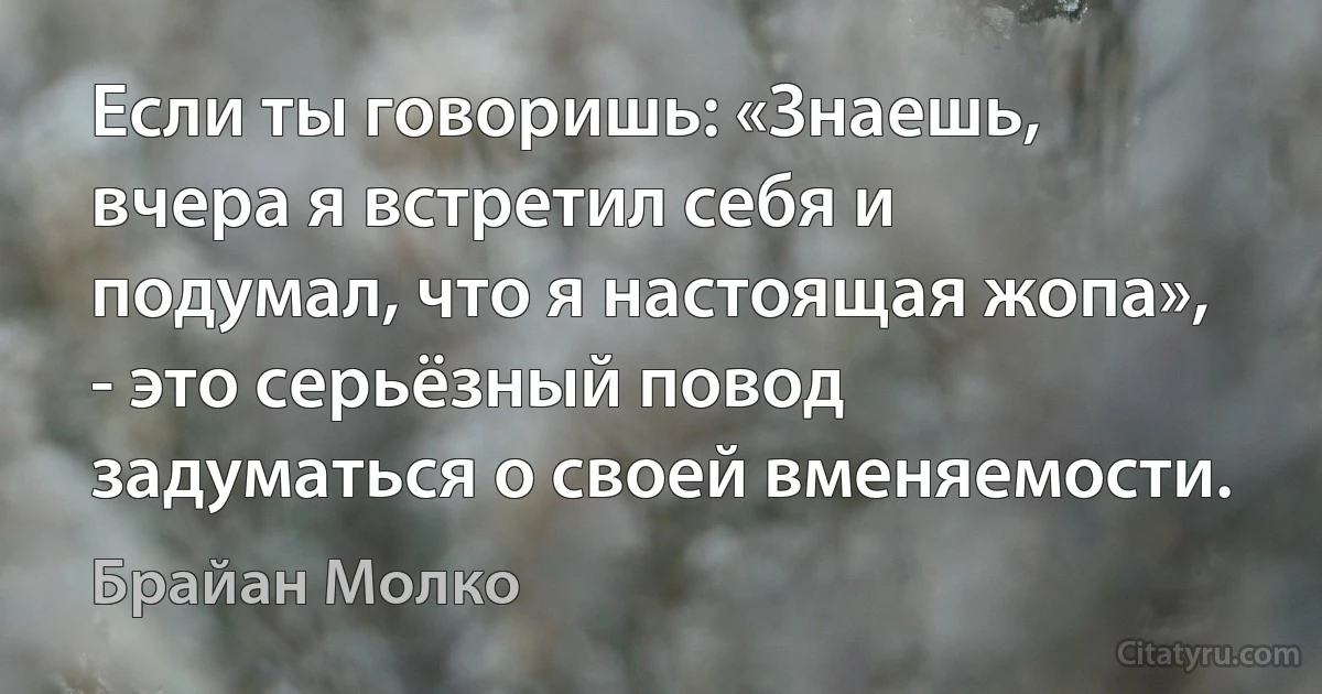 Если ты говоришь: «Знаешь, вчера я встретил себя и подумал, что я настоящая жопа», - это серьёзный повод задуматься о своей вменяемости. (Брайан Молко)