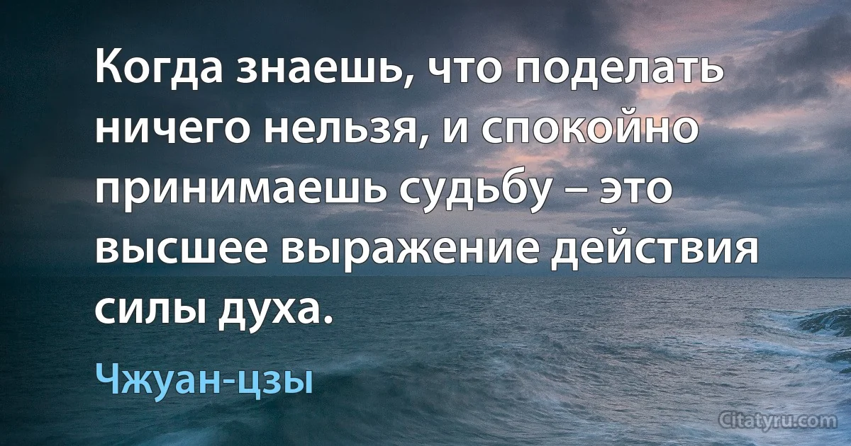 Когда знаешь, что поделать ничего нельзя, и спокойно принимаешь судьбу – это высшее выражение действия силы духа. (Чжуан-цзы)