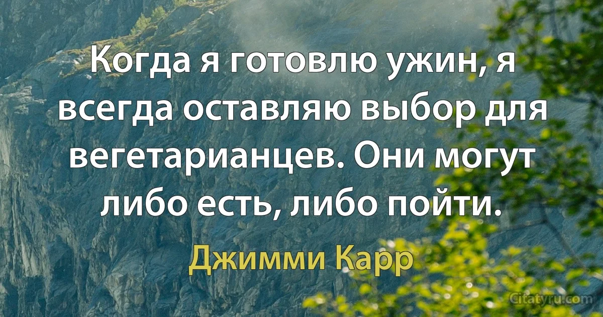 Когда я готовлю ужин, я всегда оставляю выбор для вегетарианцев. Они могут либо есть, либо пойти. (Джимми Карр)