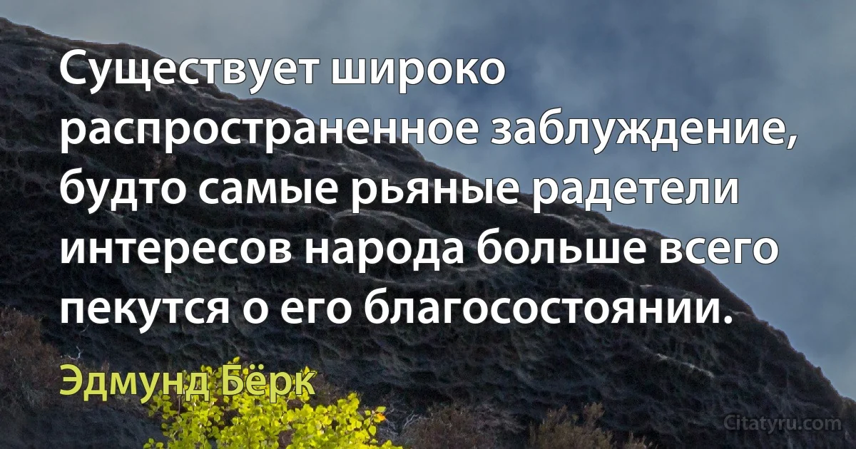 Существует широко распространенное заблуждение, будто самые рьяные радетели интересов народа больше всего пекутся о его благосостоянии. (Эдмунд Бёрк)