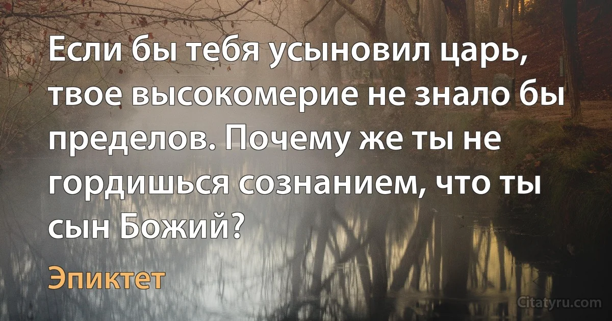 Если бы тебя усыновил царь, твое высокомерие не знало бы пределов. Почему же ты не гордишься сознанием, что ты сын Божий? (Эпиктет)