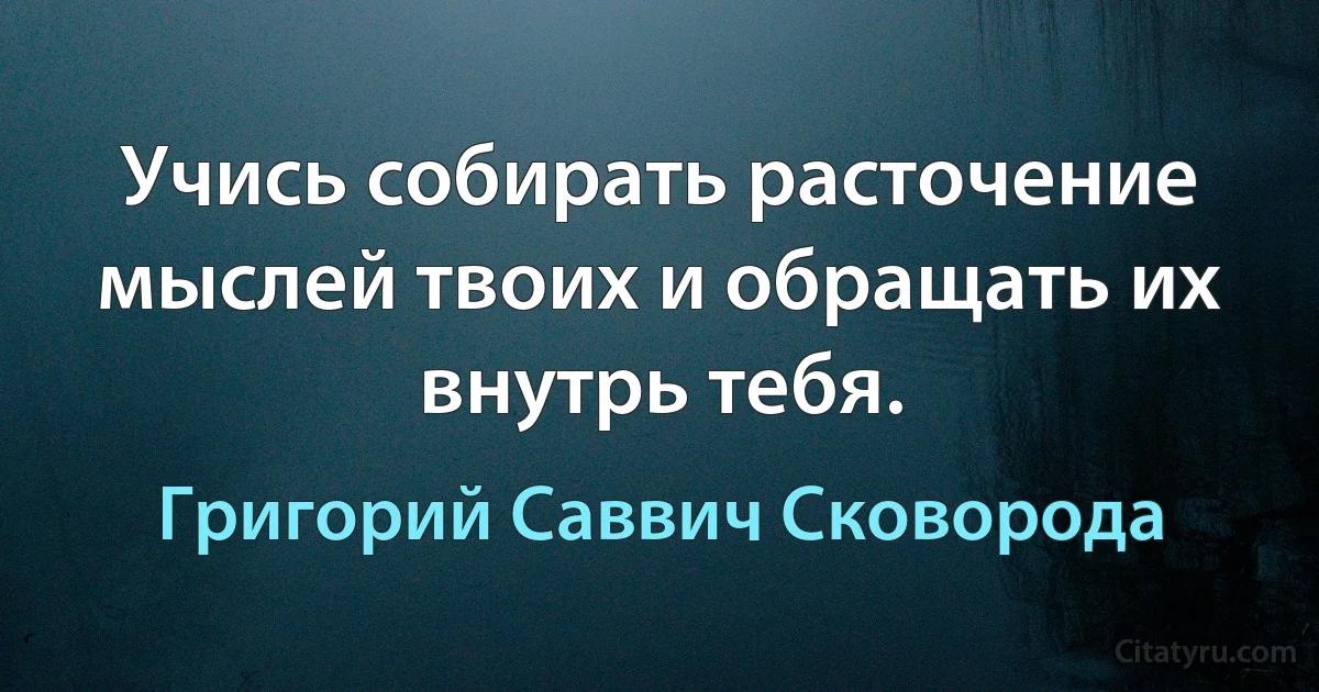 Учись собирать расточение мыслей твоих и обращать их внутрь тебя. (Григорий Саввич Сковорода)