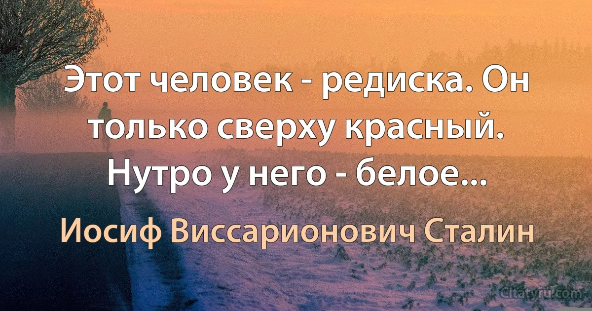 Этот человек - редиска. Он только сверху красный. Нутро у него - белое... (Иосиф Виссарионович Сталин)