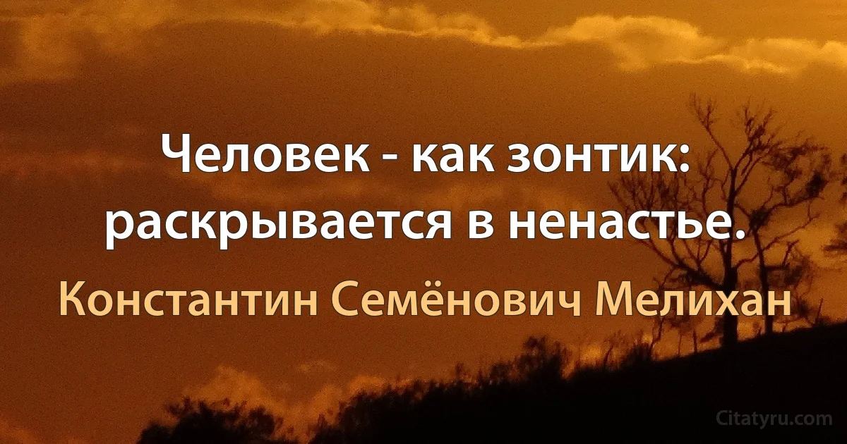 Человек - как зонтик: раскрывается в ненастье. (Константин Семёнович Мелихан)