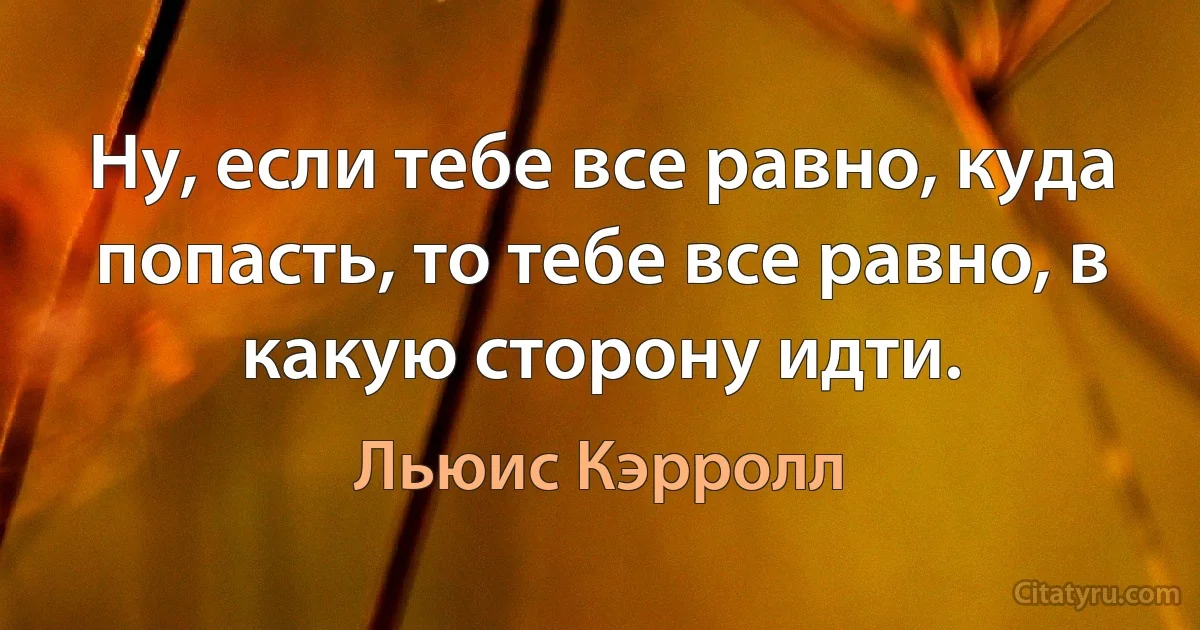 Ну, если тебе все равно, куда попасть, то тебе все равно, в какую сторону идти. (Льюис Кэрролл)