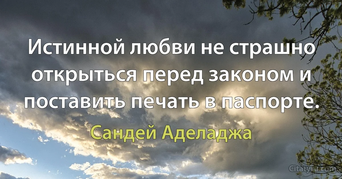 Истинной любви не страшно открыться перед законом и поставить печать в паспорте. (Сандей Аделаджа)