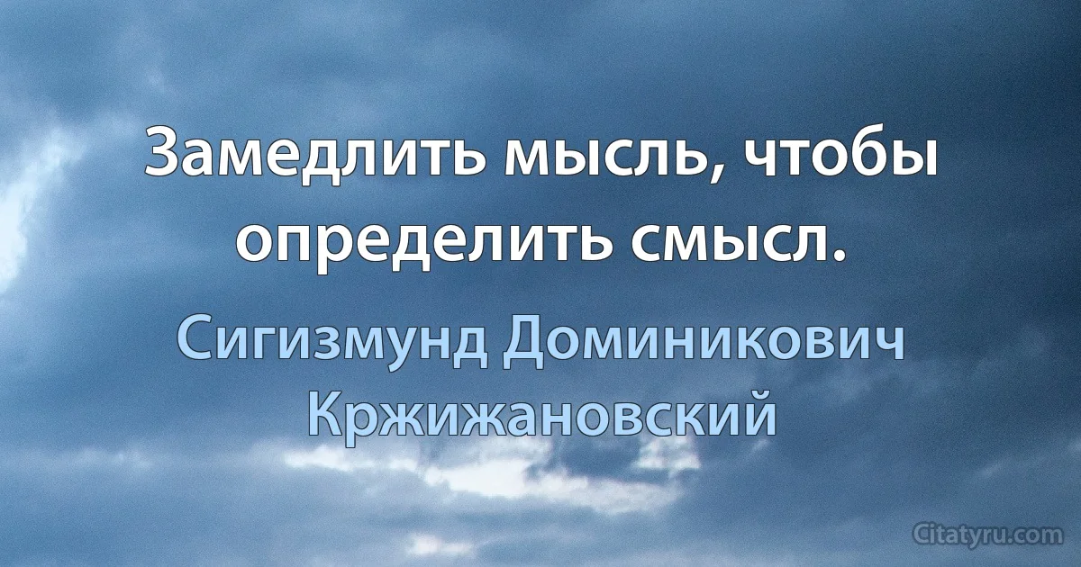 Замедлить мысль, чтобы определить смысл. (Сигизмунд Доминикович Кржижановский)