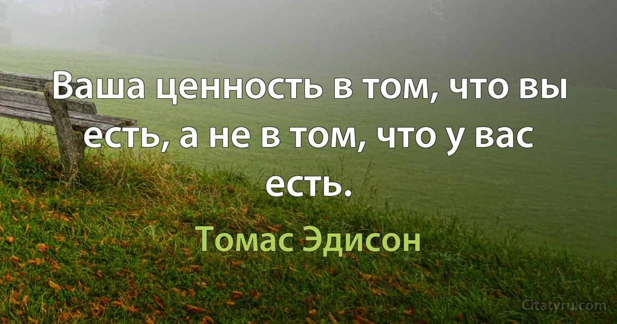 Ваша ценность в том, что вы есть, а не в том, что у вас есть. (Томас Эдисон)