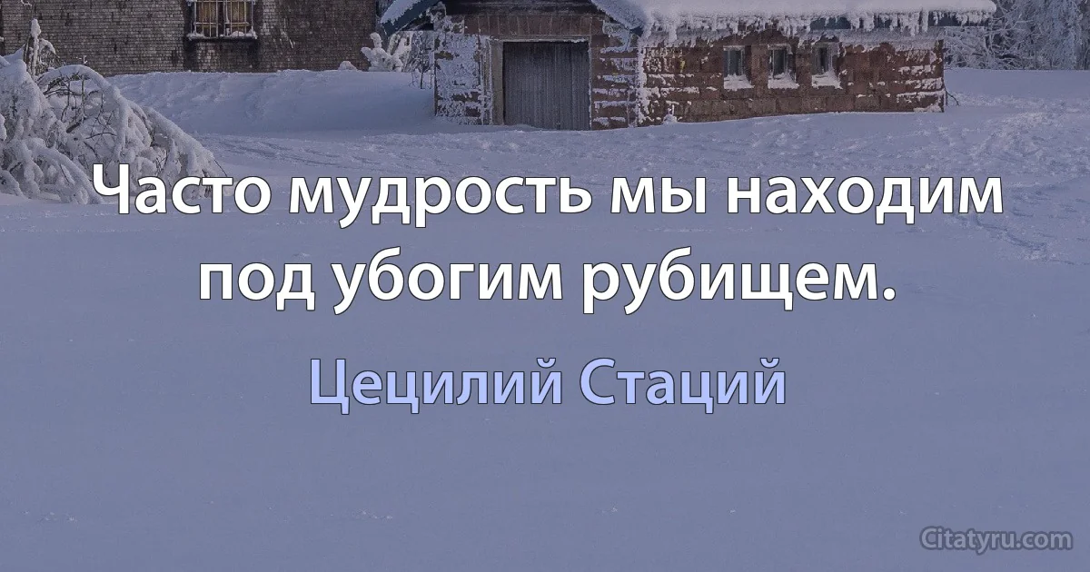 Часто мудрость мы находим под убогим рубищем. (Цецилий Стаций)