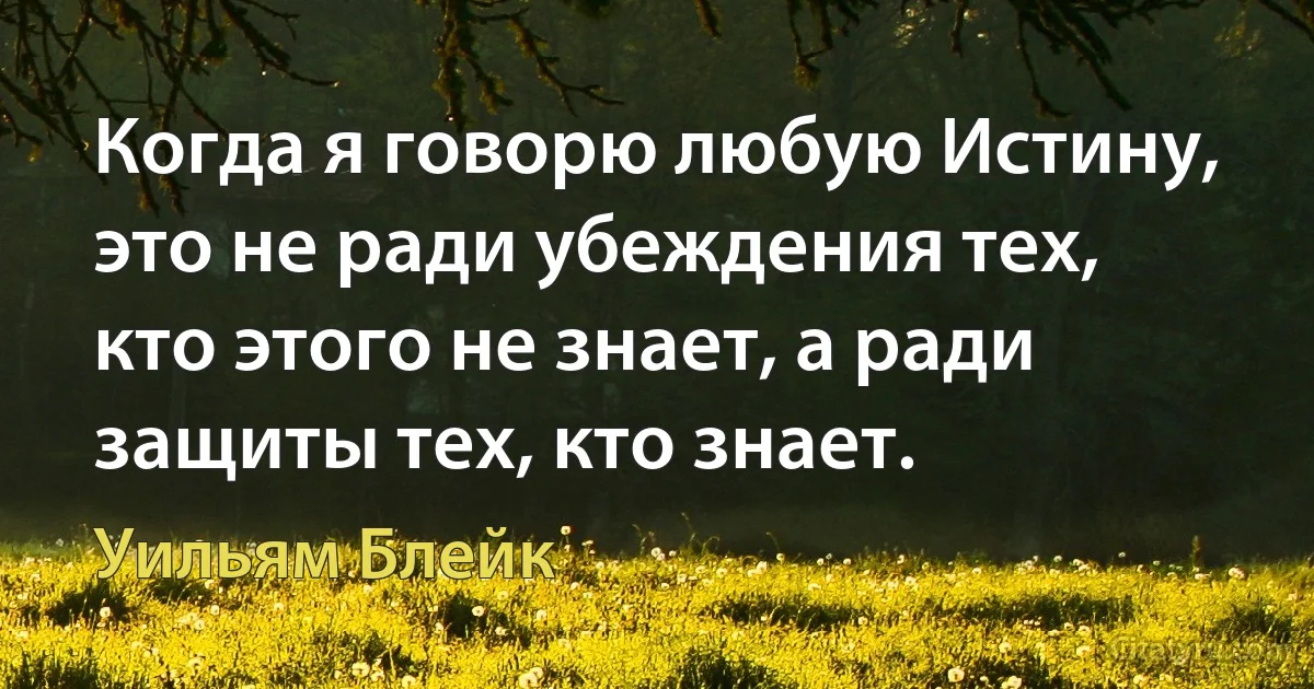 Когда я говорю любую Истину, это не ради убеждения тех, кто этого не знает, а ради защиты тех, кто знает. (Уильям Блейк)