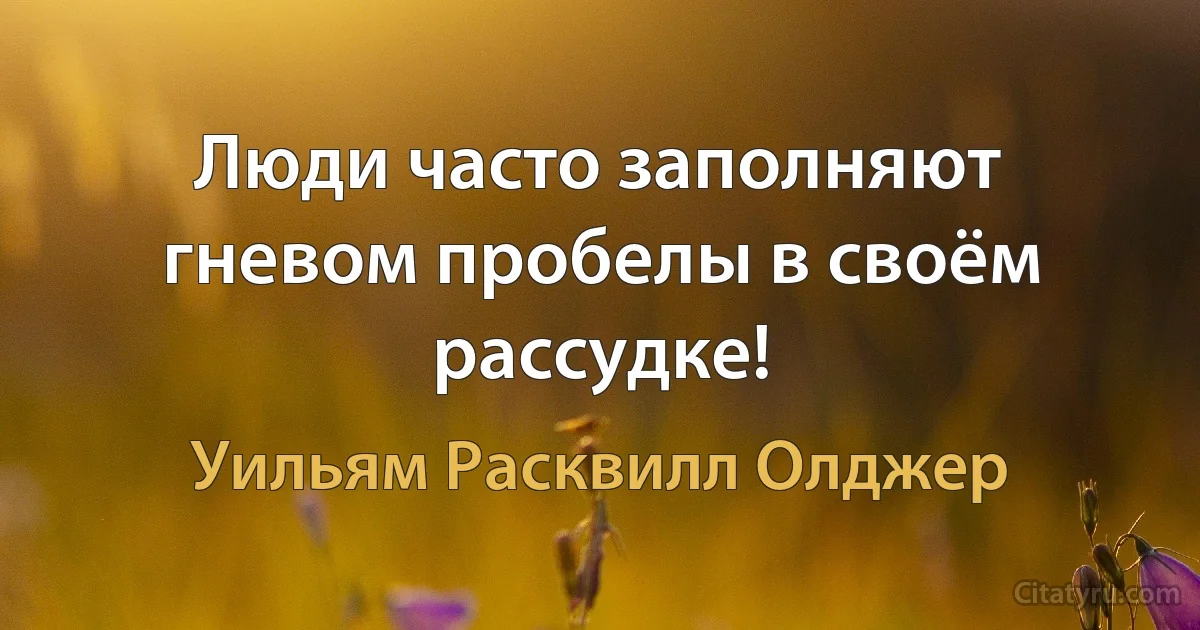 Люди часто заполняют гневом пробелы в своём рассудке! (Уильям Расквилл Олджер)