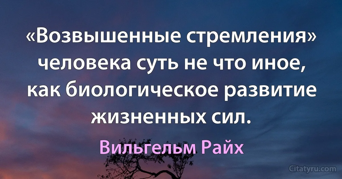 «Возвышенные стремления» человека суть не что иное, как биологическое развитие жизненных сил. (Вильгельм Райх)