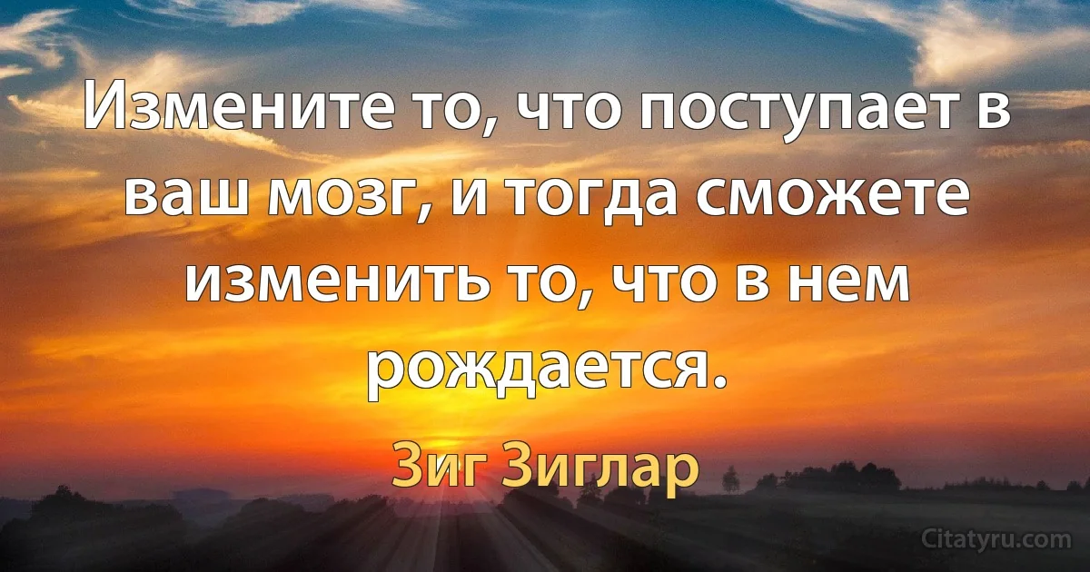 Измените то, что поступает в ваш мозг, и тогда сможете изменить то, что в нем рождается. (Зиг Зиглар)