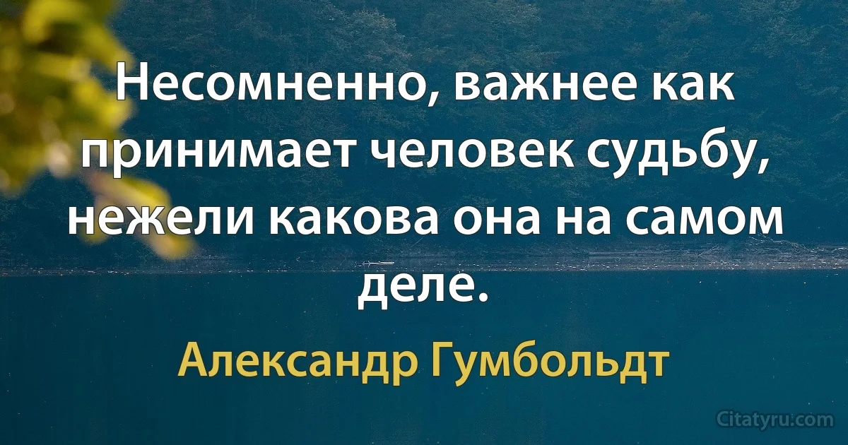 Несомненно, важнее как принимает человек судьбу, нежели какова она на самом деле. (Александр Гумбольдт)