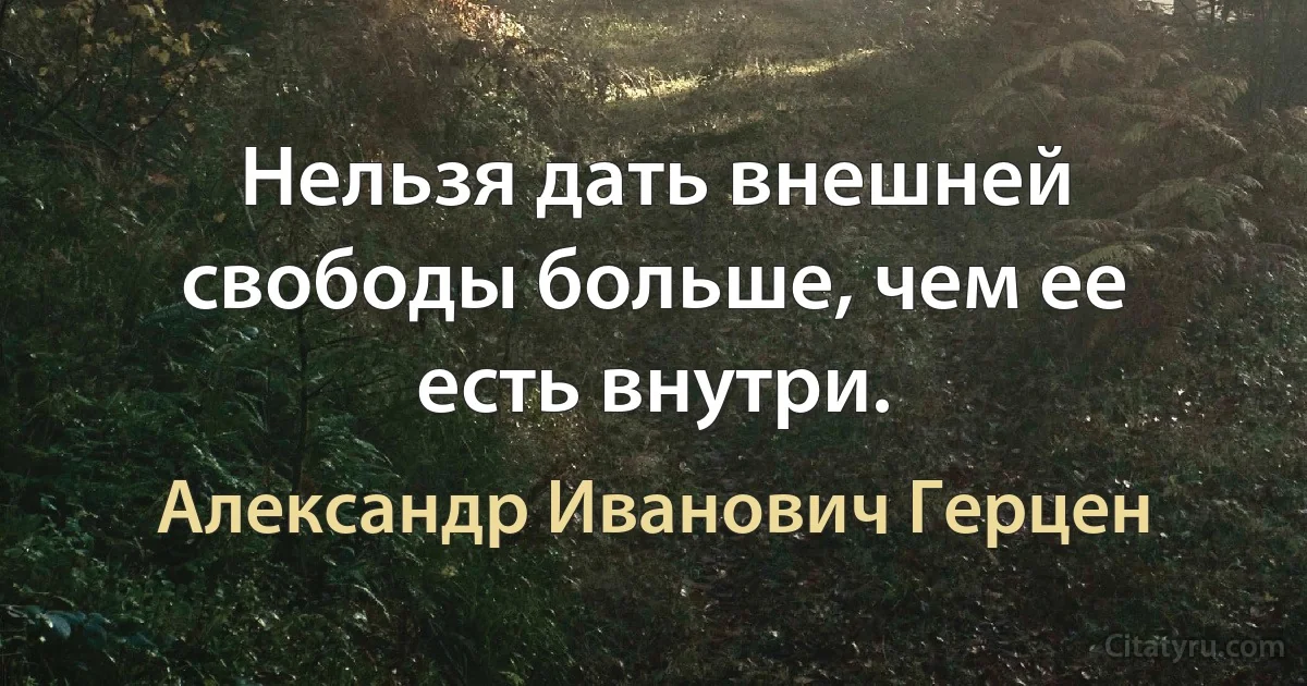 Нельзя дать внешней свободы больше, чем ее есть внутри. (Александр Иванович Герцен)