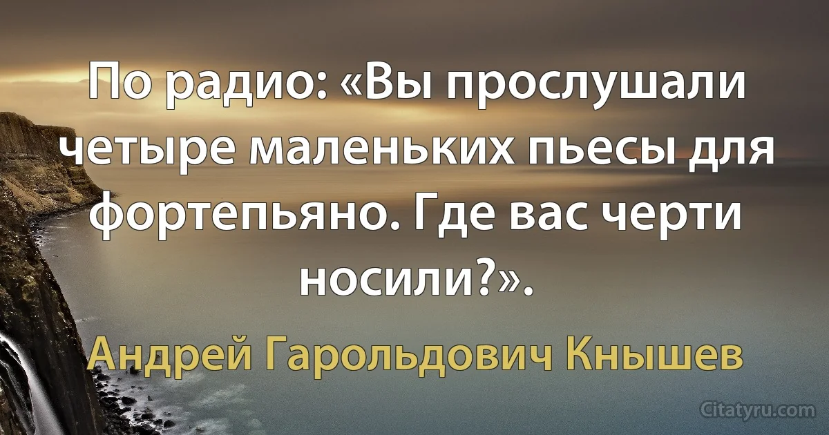 По радио: «Вы прослушали четыре маленьких пьесы для фортепьяно. Где вас черти носили?». (Андрей Гарольдович Кнышев)