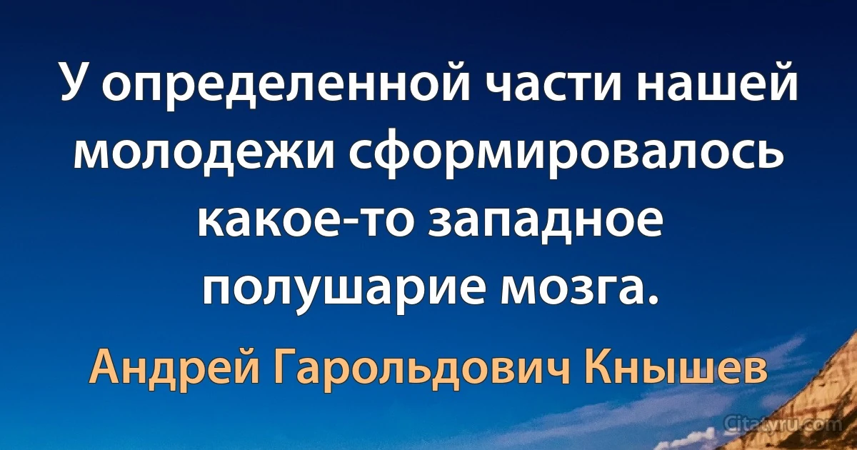 У определенной части нашей молодежи сформировалось какое-то западное полушарие мозга. (Андрей Гарольдович Кнышев)