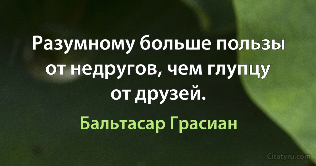 Разумному больше пользы от недругов, чем глупцу от друзей. (Бальтасар Грасиан)