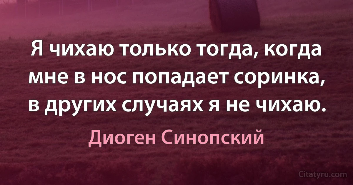 Я чихаю только тогда, когда мне в нос попадает соринка, в других случаях я не чихаю. (Диоген Синопский)