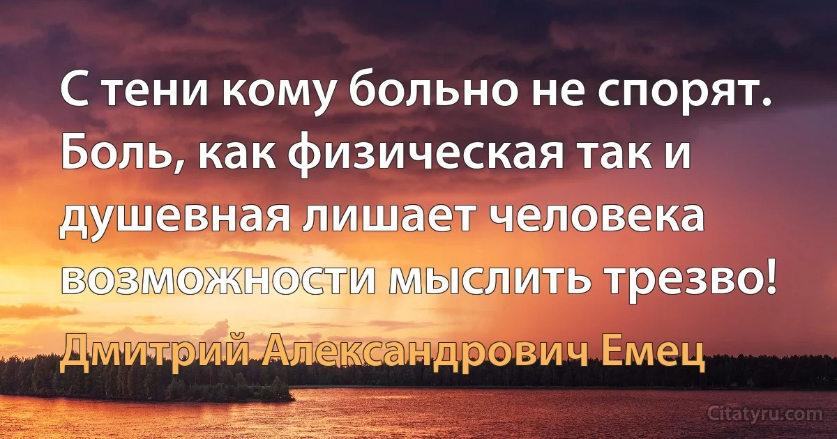 С тени кому больно не спорят. Боль, как физическая так и душевная лишает человека возможности мыслить трезво! (Дмитрий Александрович Емец)