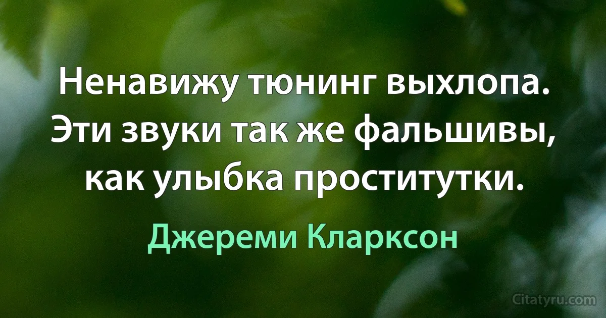 Ненавижу тюнинг выхлопа. Эти звуки так же фальшивы, как улыбка проститутки. (Джереми Кларксон)