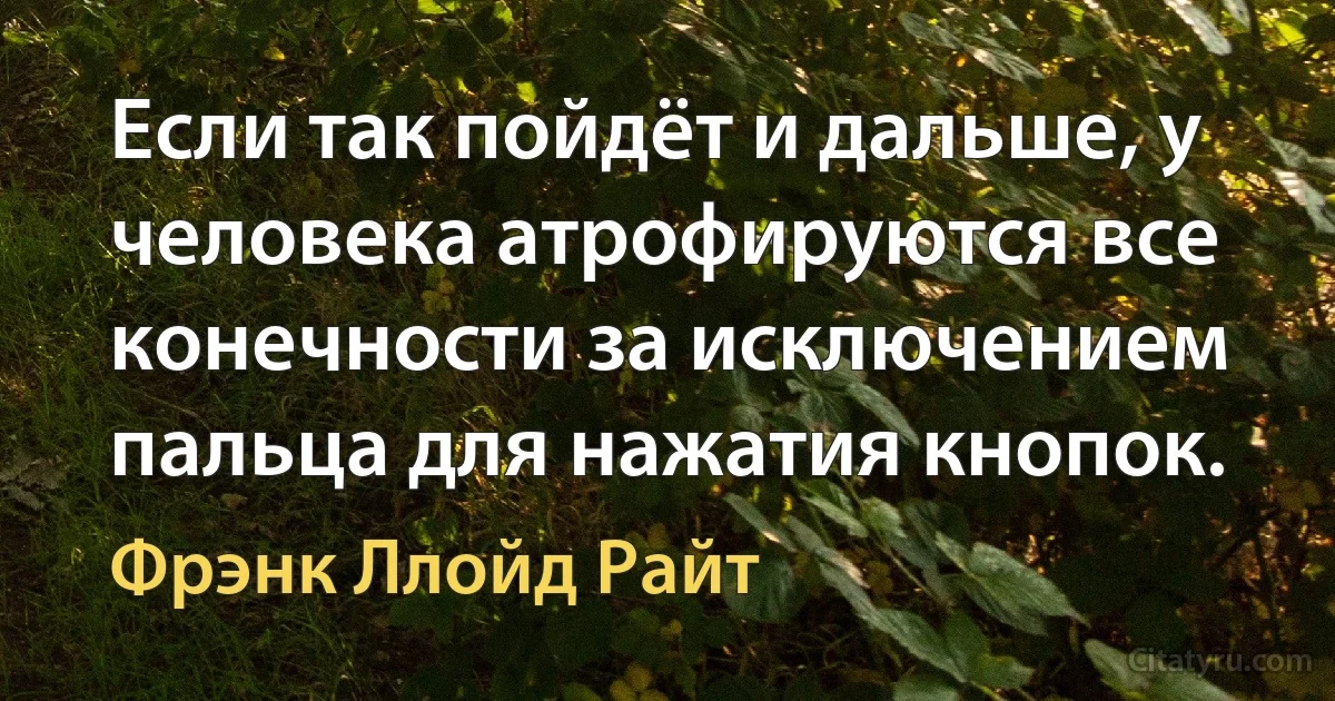 Если так пойдёт и дальше, у человека атрофируются все конечности за исключением пальца для нажатия кнопок. (Фрэнк Ллойд Райт)