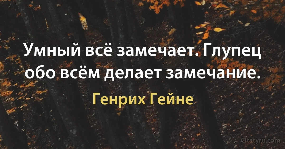 Умный всё замечает. Глупец обо всём делает замечание. (Генрих Гейне)