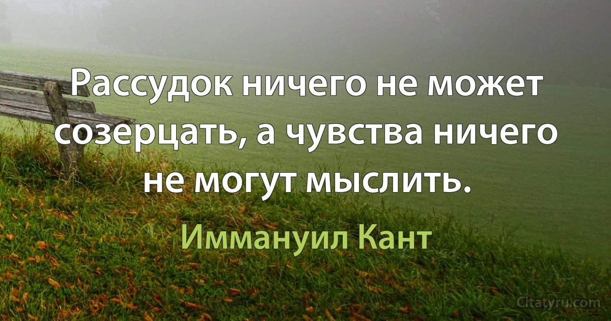 Рассудок ничего не может созерцать, а чувства ничего не могут мыслить. (Иммануил Кант)