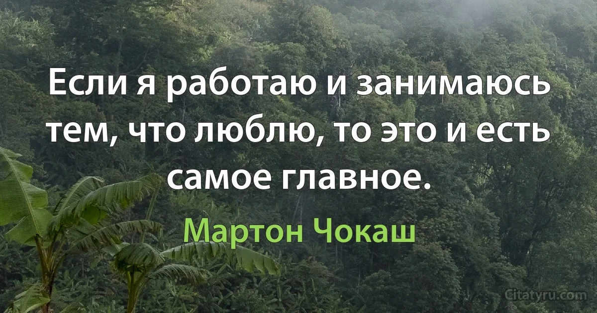 Если я работаю и занимаюсь тем, что люблю, то это и есть самое главное. (Мартон Чокаш)