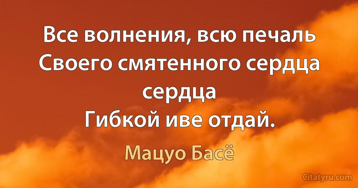 Все волнения, всю печаль
Своего смятенного сердца сердца
Гибкой иве отдай. (Мацуо Басё)