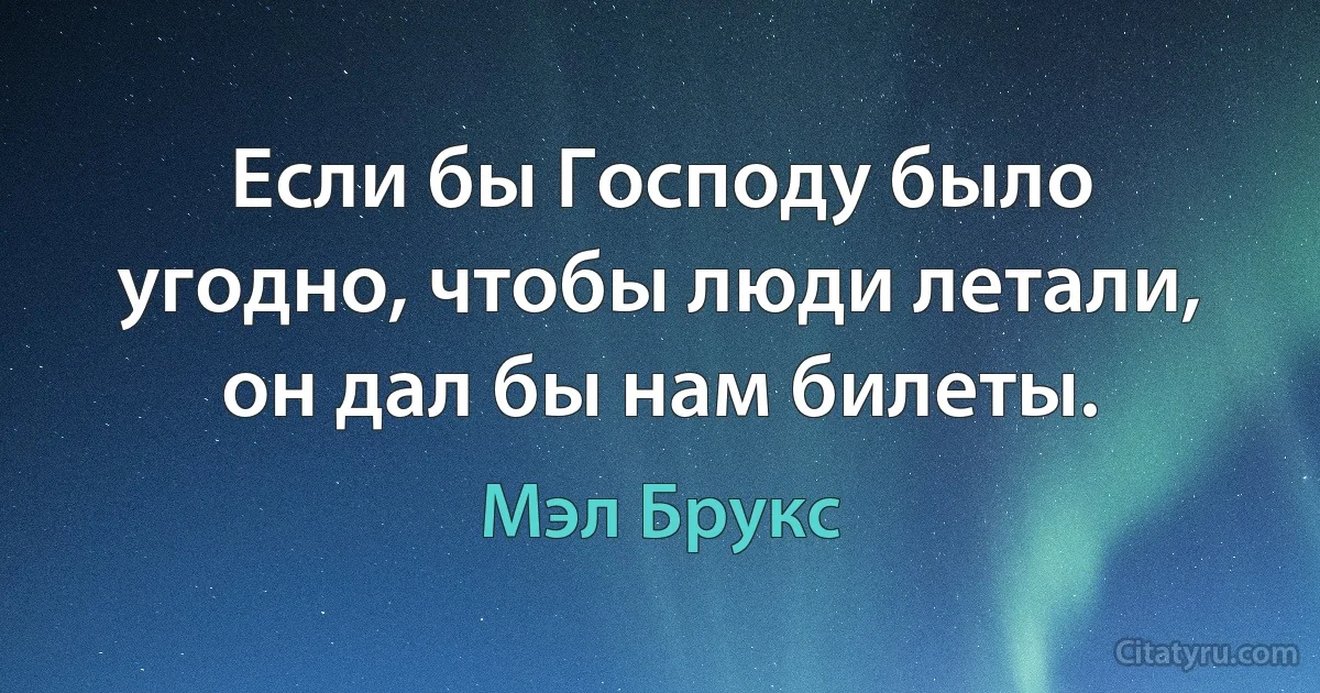 Если бы Господу было угодно, чтобы люди летали, он дал бы нам билеты. (Мэл Брукс)