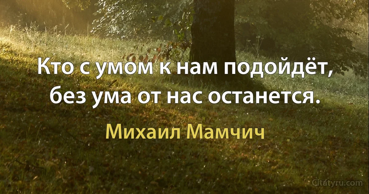 Кто с умом к нам подойдёт, без ума от нас останется. (Михаил Мамчич)