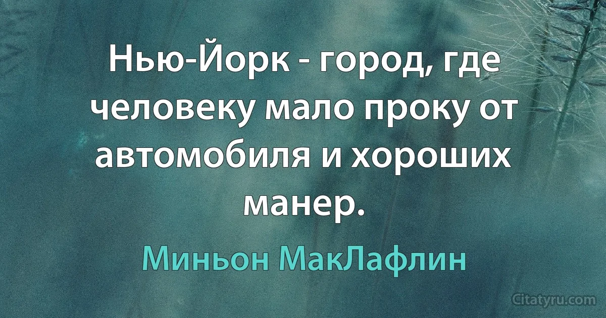 Нью-Йорк - город, где человеку мало проку от автомобиля и хороших манер. (Миньон МакЛафлин)