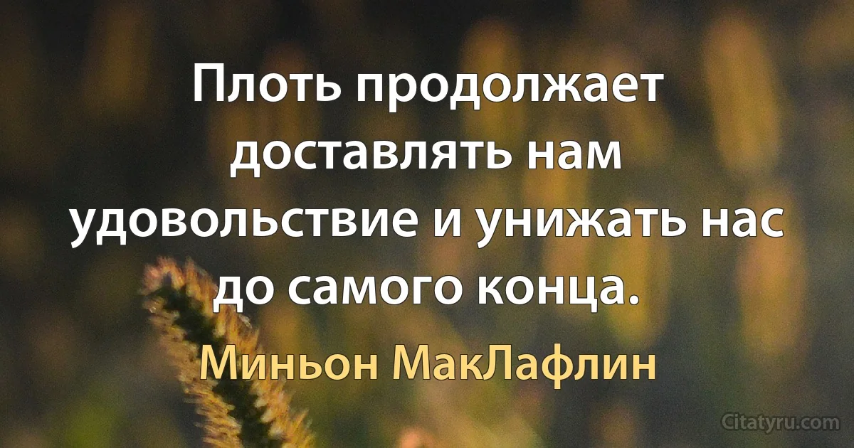 Плоть продолжает доставлять нам удовольствие и унижать нас до самого конца. (Миньон МакЛафлин)