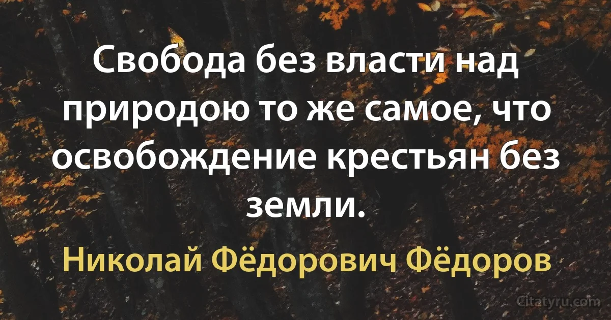 Свобода без власти над природою то же самое, что освобождение крестьян без земли. (Николай Фёдорович Фёдоров)