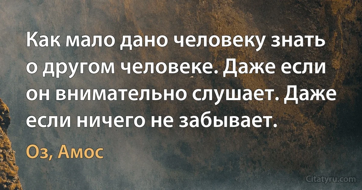 Как мало дано человеку знать о другом человеке. Даже если он внимательно слушает. Даже если ничего не забывает. (Оз, Амос)