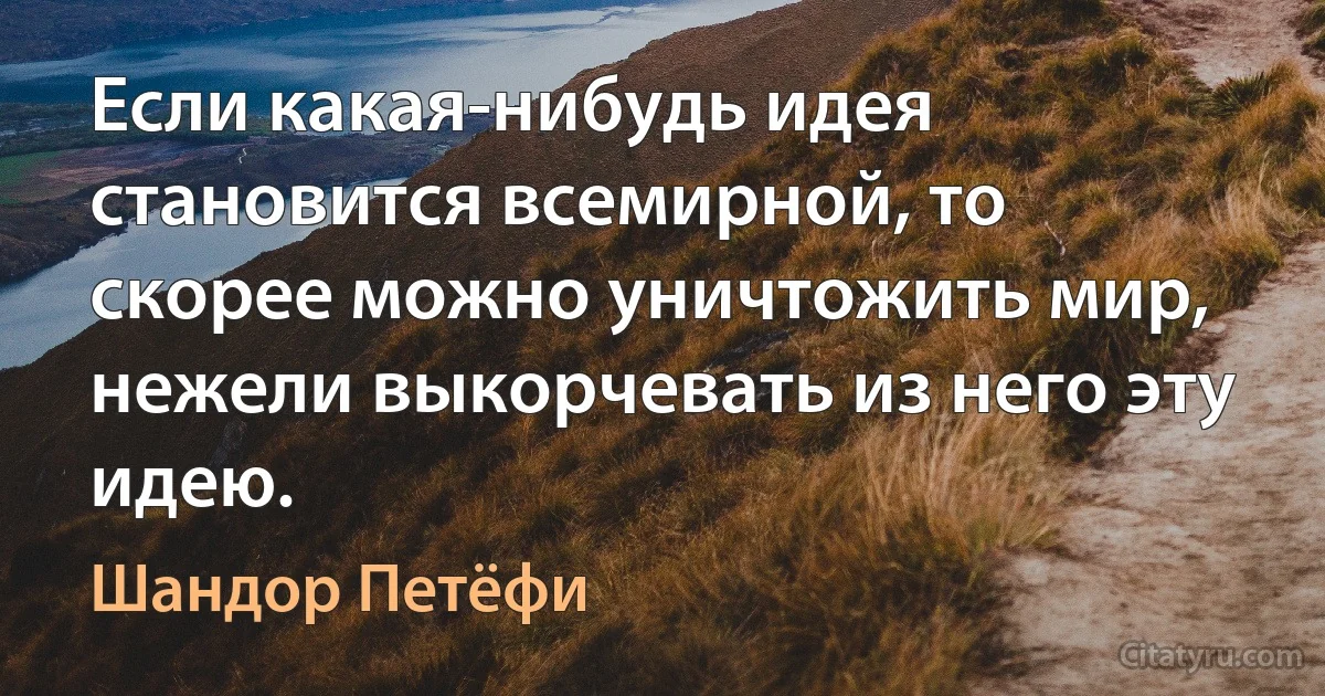 Если какая-нибудь идея становится всемирной, то скорее можно уничтожить мир, нежели выкорчевать из него эту идею. (Шандор Петёфи)