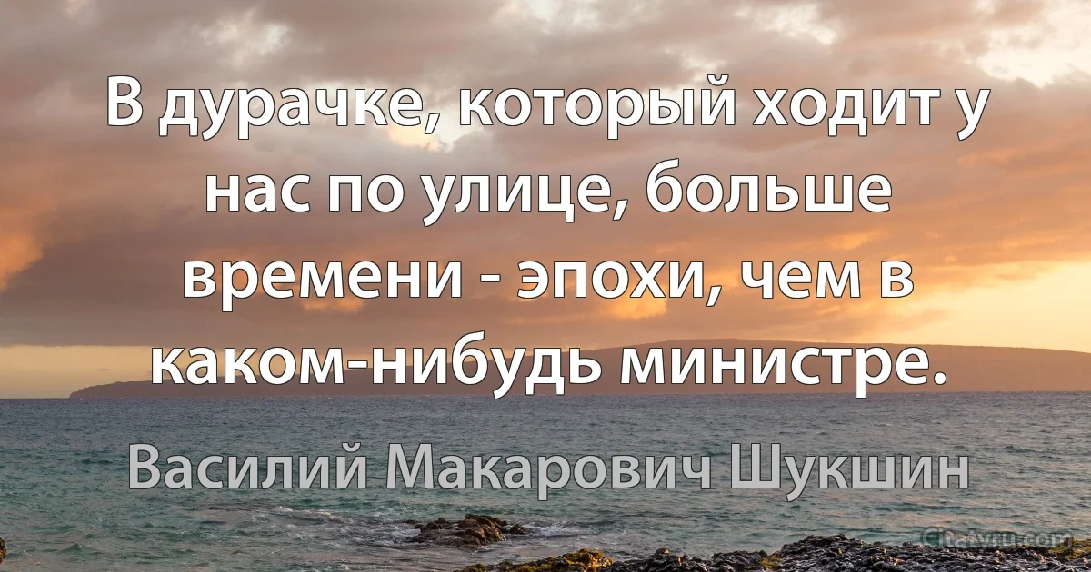 В дурачке, который ходит у нас по улице, больше времени - эпохи, чем в каком-нибудь министре. (Василий Макарович Шукшин)