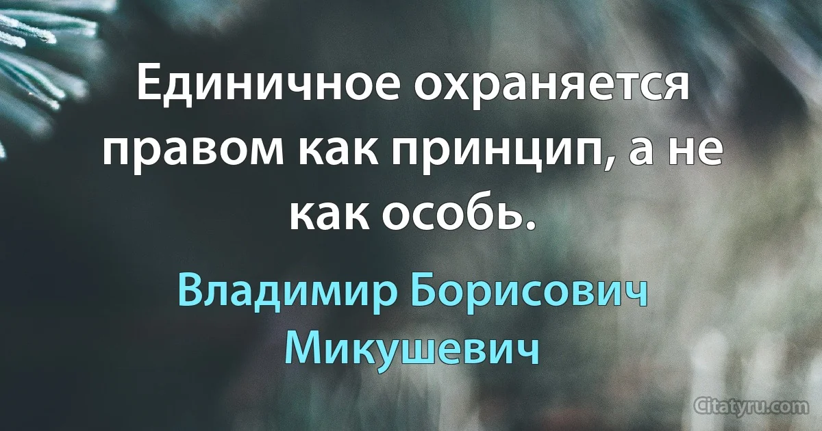 Единичное охраняется правом как принцип, а не как особь. (Владимир Борисович Микушевич)