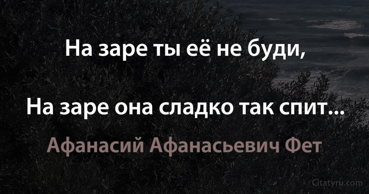 На заре ты её не буди,

На заре она сладко так спит... (Афанасий Афанасьевич Фет)