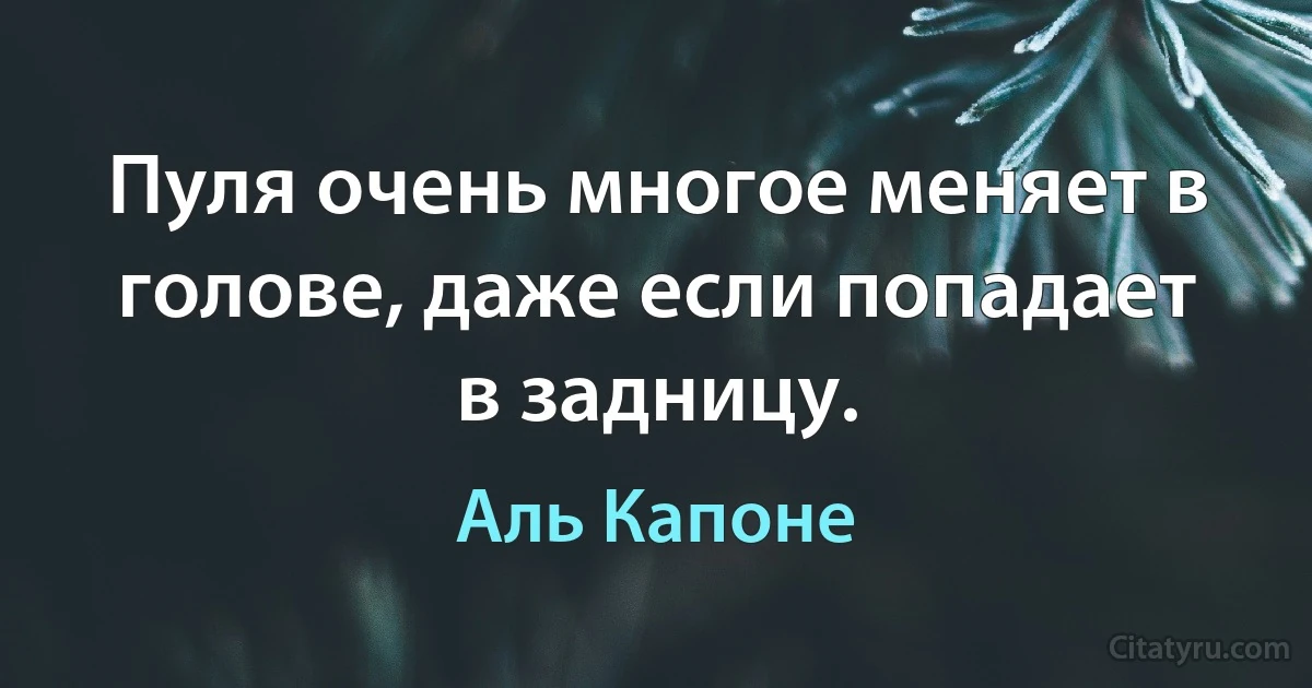 Пуля очень многое меняет в голове, даже если попадает в задницу. (Аль Капоне)