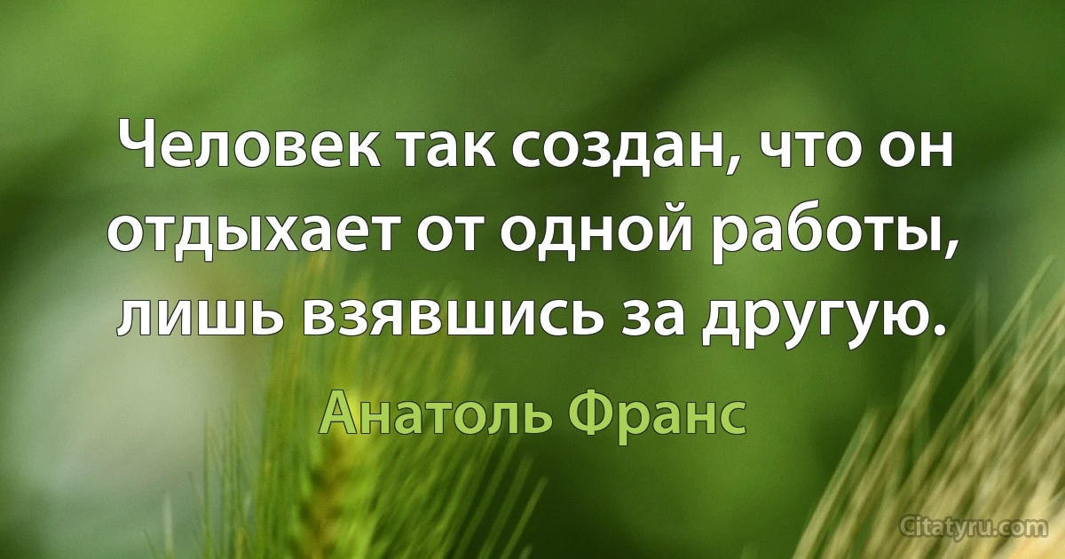 Человек так создан, что он отдыхает от одной работы, лишь взявшись за другую. (Анатоль Франс)