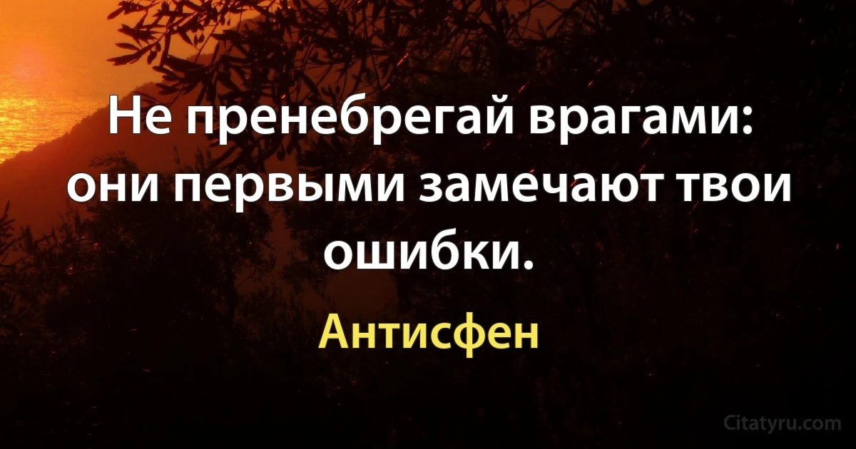 Не пренебрегай врагами: они первыми замечают твои ошибки. (Антисфен)