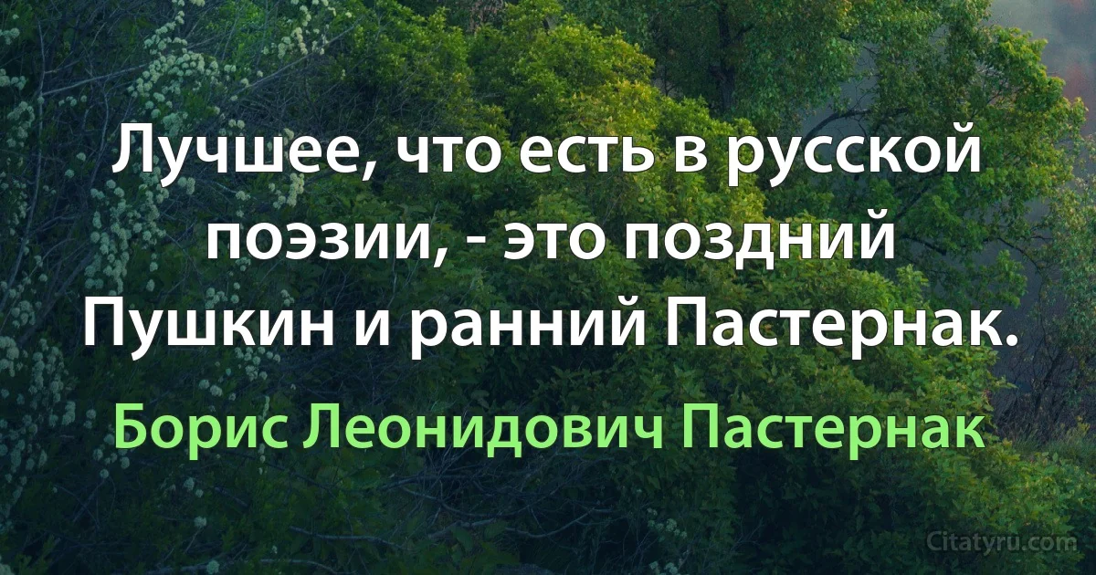 Лучшее, что есть в русской поэзии, - это поздний Пушкин и ранний Пастернак. (Борис Леонидович Пастернак)