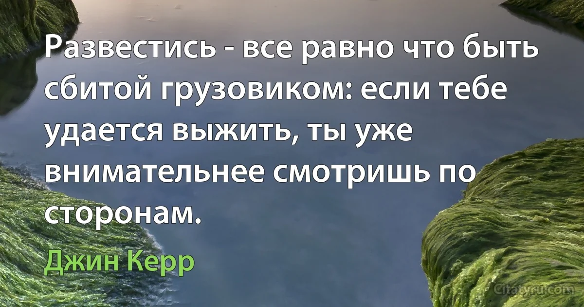 Развестись - все равно что быть сбитой грузовиком: если тебе удается выжить, ты уже внимательнее смотришь по сторонам. (Джин Керр)