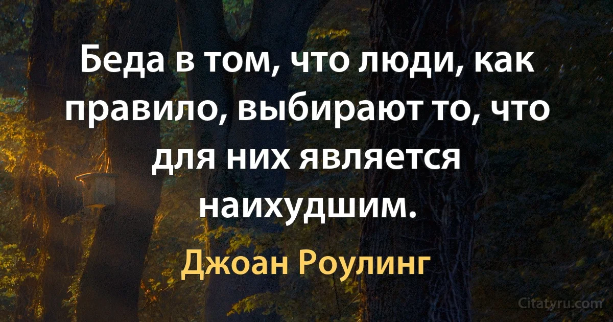 Беда в том, что люди, как правило, выбирают то, что для них является наихудшим. (Джоан Роулинг)