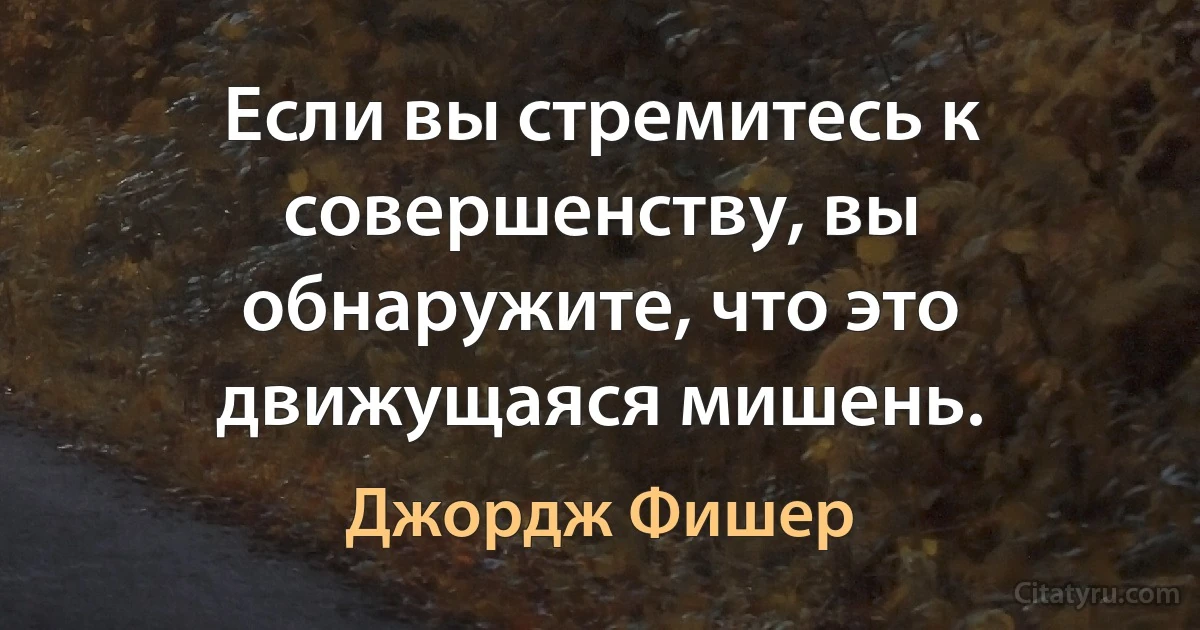 Если вы стремитесь к совершенству, вы обнаружите, что это движущаяся мишень. (Джордж Фишер)