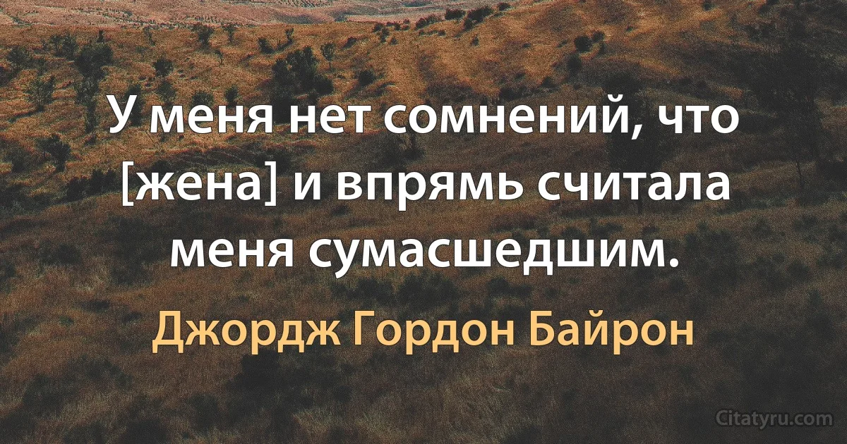 У меня нет сомнений, что [жена] и впрямь считала меня сумасшедшим. (Джордж Гордон Байрон)