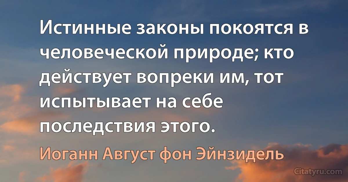 Истинные законы покоятся в человеческой природе; кто действует вопреки им, тот испытывает на себе последствия этого. (Иоганн Август фон Эйнзидель)